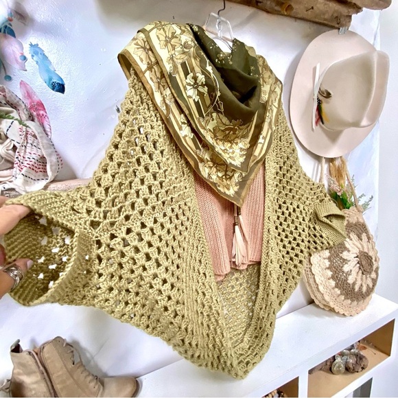 Artisan farmhouse boho knit cardigan w granny cottage cabin prairie vibe - Picture 9 of 14